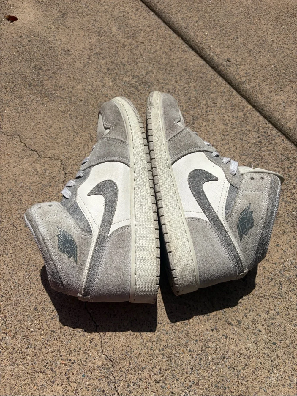 Nike Air Jordan 1 Mid White & Light Gray Suede Men's Sneakers
